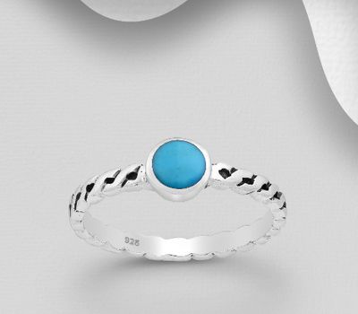 Malın səhifəsinə keç 925 Sterling Silver Oxidized Ring, Decorated with Reconstructed Turquoise