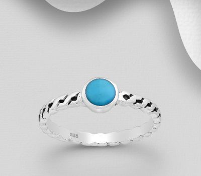 925 Sterling Silver Oxidized Ring, Decorated with Reconstructed Turquoise