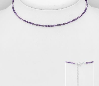 925 Sterling Silver Choker, Beaded with Amethyst