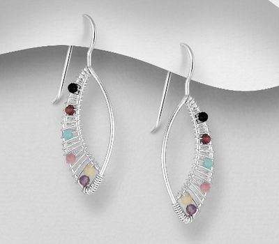 Şəkli böyütmək üçün tiklayın 925 Sterling Silver Hook Earrings, Beaded with Gemstone Beads