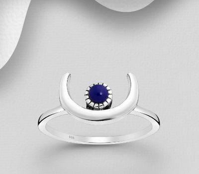 Şəkli böyütmək üçün tiklayın 925 Sterling Silver Oxidized Moon Ring, Decorated with Resin