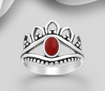 925 Sterling Silver Crown Ring Decorated With Reconstructed Turquoise or Various Gemstones