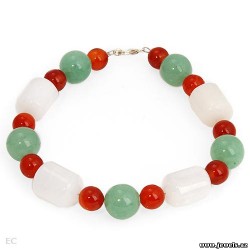 Charming Brand New Bracelet With Precious Stones - Genuine Agates, Aventurines and Jades Well Made in 925 Sterling silver.