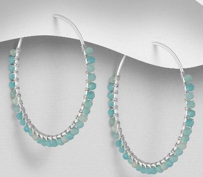 Malın səhifəsinə keç 925 Sterling Silver Hoop Earrings, Beaded with Amazonite or Black Agate