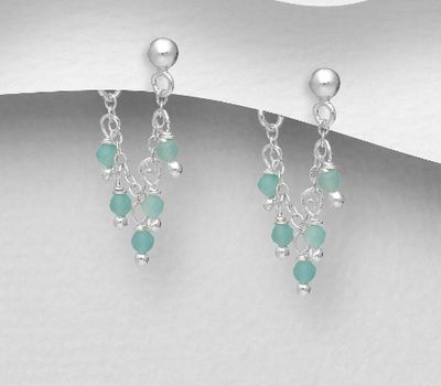 Şəkli böyütmək üçün tiklayın 925 Sterling Silver Push-Back Earrings, Beaded with Gemstone Beads