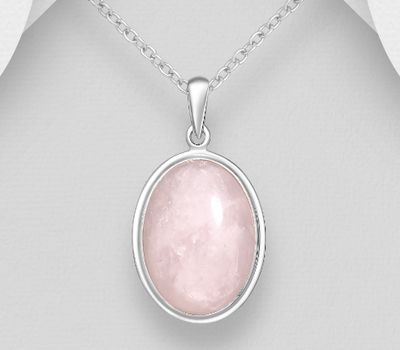 925 Sterling Silver Pendant, Decorated with Oval-Shaped Rose Quartz
