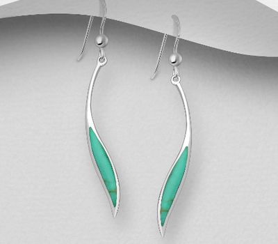 925 Sterling Silver Abstract Hook Earrings, Decorated with Reconstructed Turquoise