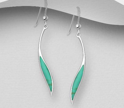 Şəkli böyütmək üçün tiklayın 925 Sterling Silver Abstract Hook Earrings, Decorated with Reconstructed Turquoise
