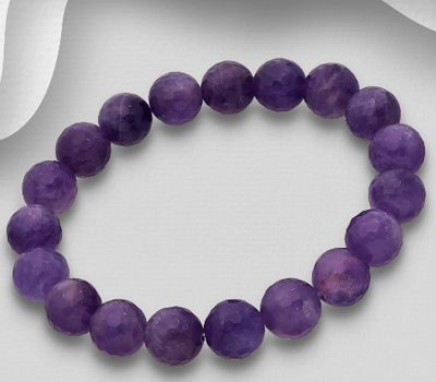 Elastic Bracelet, Decorated with Amethyst Beads