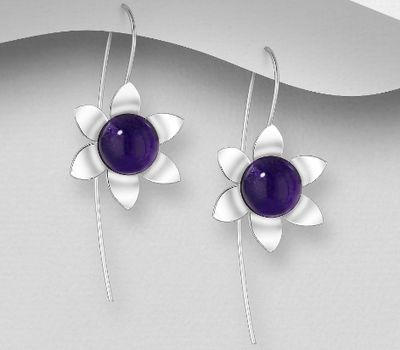 Şəkli böyütmək üçün tiklayın 925 Sterling Silver Flower Hook Earrings, Decorated with Various Gemstones