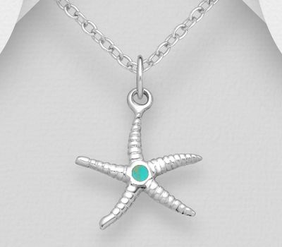 925 Sterling Silver Starfish Pendant, Decorated with Reconstructed Stone or Resin