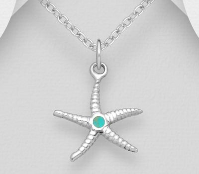 Şəkli böyütmək üçün tiklayın 925 Sterling Silver Starfish Pendant, Decorated with Reconstructed Stone or Resin