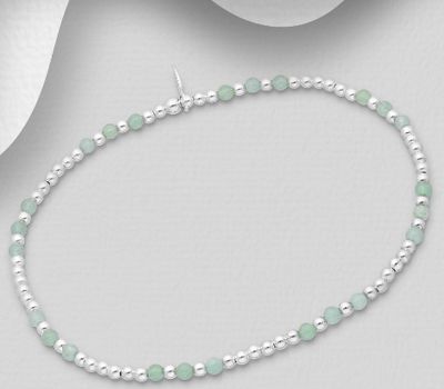 Malın səhifəsinə keç 925 Sterling Silver Elastic Bracelet, Beaded with Green Jade