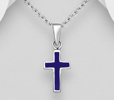 925 Sterling Silver Cross Pendant, Decorated with Resin or Reconstructed Stone
