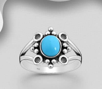 925 Sterling Silver Oxidized Lotus Ring, Decorated with Various Gemstones or Reconstructed Stone