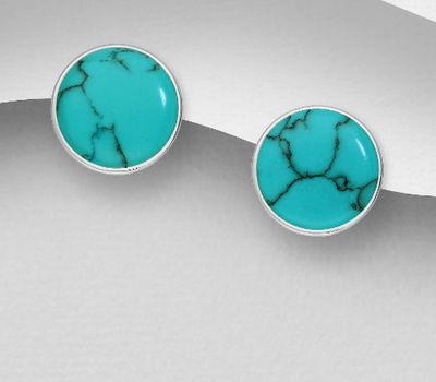 Şəkli böyütmək üçün tiklayın 925 Sterling Silver Clip-On Earrings, Decorated with Reconstructed Turquoise or Various Colored Resins