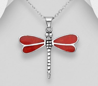 925 Sterling Silver Dragonfly Pendant, Decorated with Reconstructed Stone or Resin