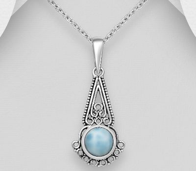 Şəkli böyütmək üçün tiklayın 925 Sterling Silver Oxidized Swirl Pendant, Decorated with Circle Larimar