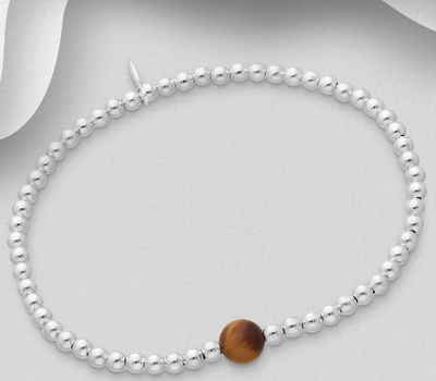 Malın səhifəsinə keç Sterling silver stretch bracelet with semi-gemstone bead.