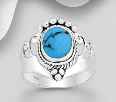 925 Sterling Silver Ring, Decorated with Reconstructed Turquoise or VariousColored Resins