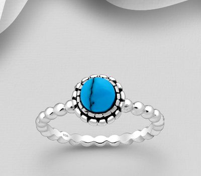 925 Sterling Silver Oxidized Ring, Decorated with Reconstructed Turquoise or Various Colored Resins