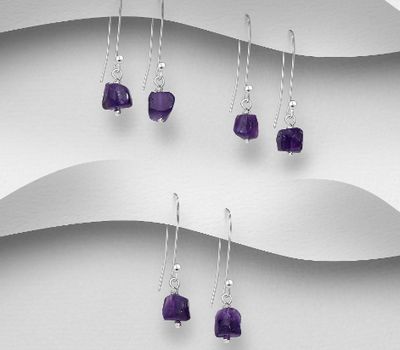 925 Sterling Silver Hook Earrings, Beaded with Amethyst. Handmade, Design, Shape and Size Will Vary.