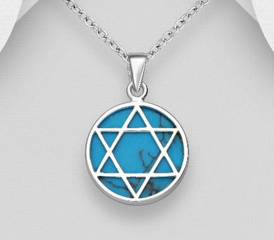 925 Sterling Silver Star Of David Pendant, Decorated with Reconstructed Stone or Various Colored Resins