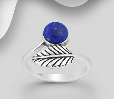Şəkli böyütmək üçün tiklayın 925 Sterling Silver Oxidized Leaf Ring, Decorated with Reconstructed Stone or Various Gemstones