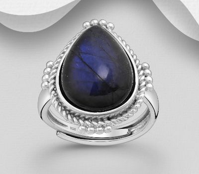 925 Sterling Silver Droplet Ring, Decorated with Labradorite