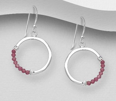 Şəkli böyütmək üçün tiklayın 925 Sterling Silver Hook Earrings, Beaded with Various Gemstone Beads