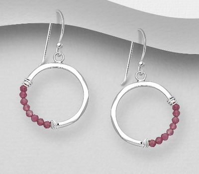 925 Sterling Silver Hook Earrings, Beaded with Various  Gemstone Beads