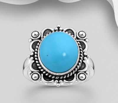 Şəkli böyütmək üçün tiklayın 925 Sterling Silver Oxidized Ring, Decorated with Reconstructed Stone or Various Gemstones