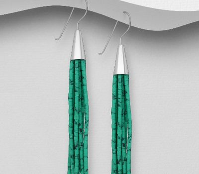 925 Sterling Silver Earrings Hook Earrings, Decorated with Various Dyed Howlite