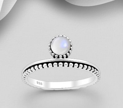 925 Sterling Silver Oxidized Ring, Decorated with Moonstone
