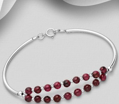 925 Sterling Silver Bracelet, Beaded with Gemstone Beads
