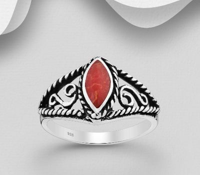 Şəkli böyütmək üçün tiklayın 925 Sterling Silver Oxidized Swirl Ring, Decorated with Reconstructed Turquoise or Various Colored Resins