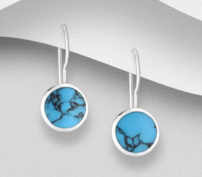 925 Sterling Silver Hook Earrings, Decorated with Reconstructed Turquoise or Various Colored Resins