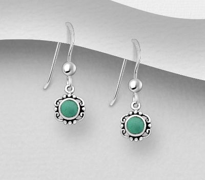 925 Sterling Silver Hook Earrings, Decorated with Resin