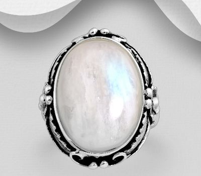 Şəkli böyütmək üçün tiklayın 925 Sterling Silver Ring, Decorated with Rainbow Moonstone