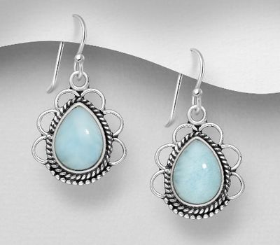 925 Sterling Silver Oxidized Oval Hook Earrings, Decorated with Various Gemstones