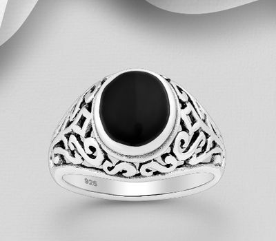 Şəkli böyütmək üçün tiklayın 925 Sterling Silver Swirl Patterned Ring, Decorated with Resin