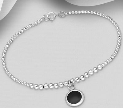 Malın səhifəsinə keç 925 Sterling Silver Beaded Bracelet, Decorated with Resin