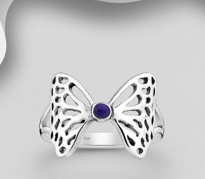 925 Sterling Silver Butterfly Ring, Decorated with Resin