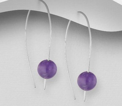 Şəkli böyütmək üçün tiklayın 925 Sterling Silver Hook Earrings, Beaded with Reconstructed Stone or Various Gemstones