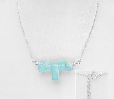 925 Sterling Silver Necklace, Beaded with Blue Chalcedony
