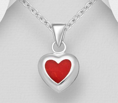 925 Sterling Silver Heart Pendant, Decorated with Reconstructed Stone or Resin