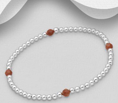 925 Sterling Silver Elastic Bracelet, Beaded with Various Gemstones