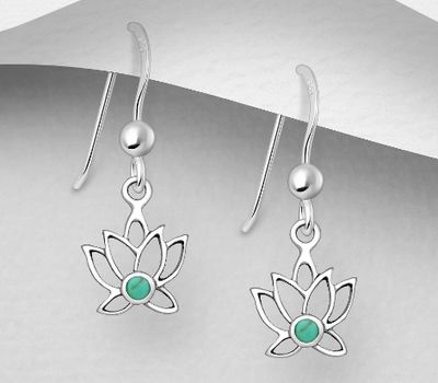 Şəkli böyütmək üçün tiklayın 925 Sterling Silver Lotus Hook Earrings, Decorated with Reconstructed Stone or Various Colored Resins