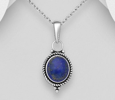 Şəkli böyütmək üçün tiklayın 925 Sterling Silver Oxidized Pendant, Decorated with Reconstructed Sky-Blue Turquoise or Various Gemstones