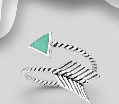 925 Sterling Silver Adjustable Arrow Ring, Decorated with Resin